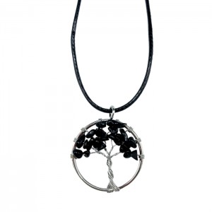 Μενταγιόν Δέντρο της Ζωής Μαύρου Αχάτη - Black Agate